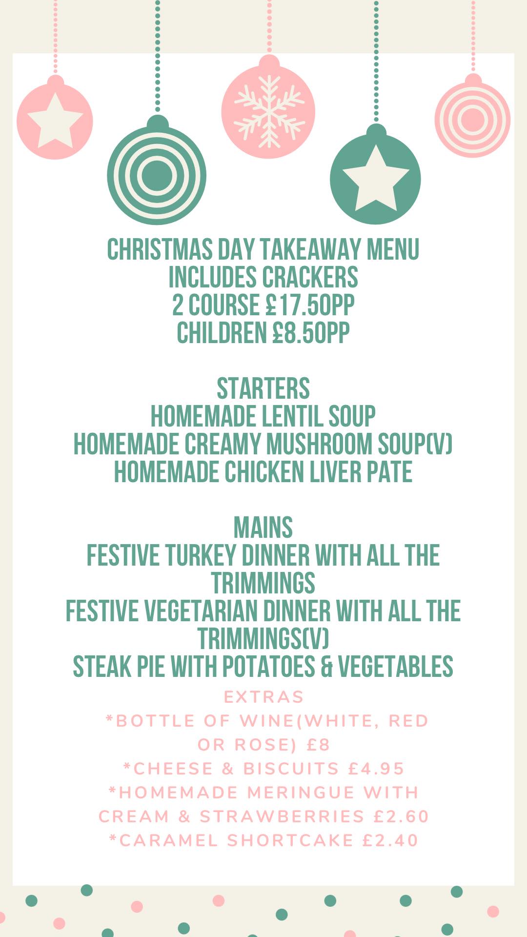 Xmas Take away menu